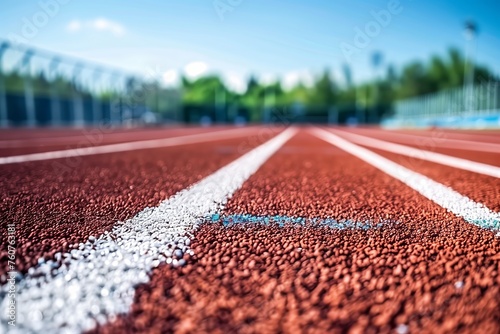 Close up of running track with white lanes