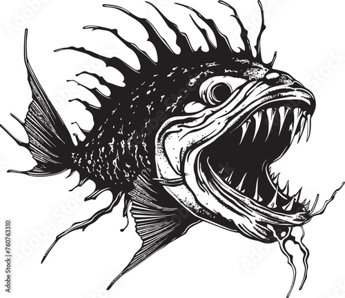 Abyssal Abomination Evil Angler Fish Vector Symbolism Vile Vortex Angular Creature Fish Emblem with Diabolical Design