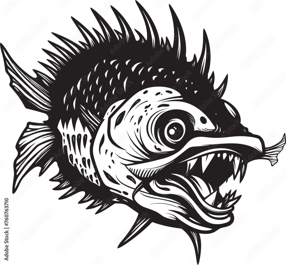 Diabolical Depths Evil Angular Fish Emblem with Malicious Design Sinuous Serpent Angular Creature Fish Vector Symbolism Diabolical Depths Evil Angular Fish Emblem with Malicious Design Sinuous Serpent Angular Creature Fish Vector Symbolism