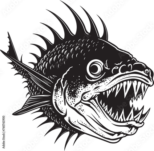 Malicious Mariner Evil Angler Fish Vector Emblem Abyssal Anguish Emblematic Representation of Angular Creature Fish