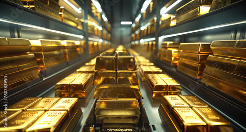 A vault full of gold bars. Generative AI.