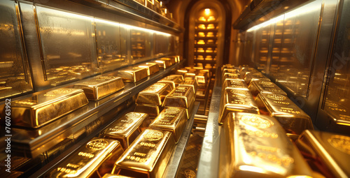 A vault full of gold bars. Generative AI.