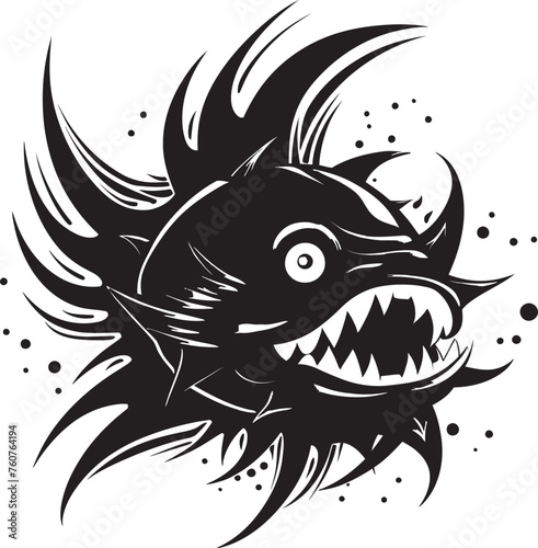 Nefarious Navigator Sinister Angular Fish Logo Malevolent Monstrosity Evil Angular Fish Icon with Diabolic Design
