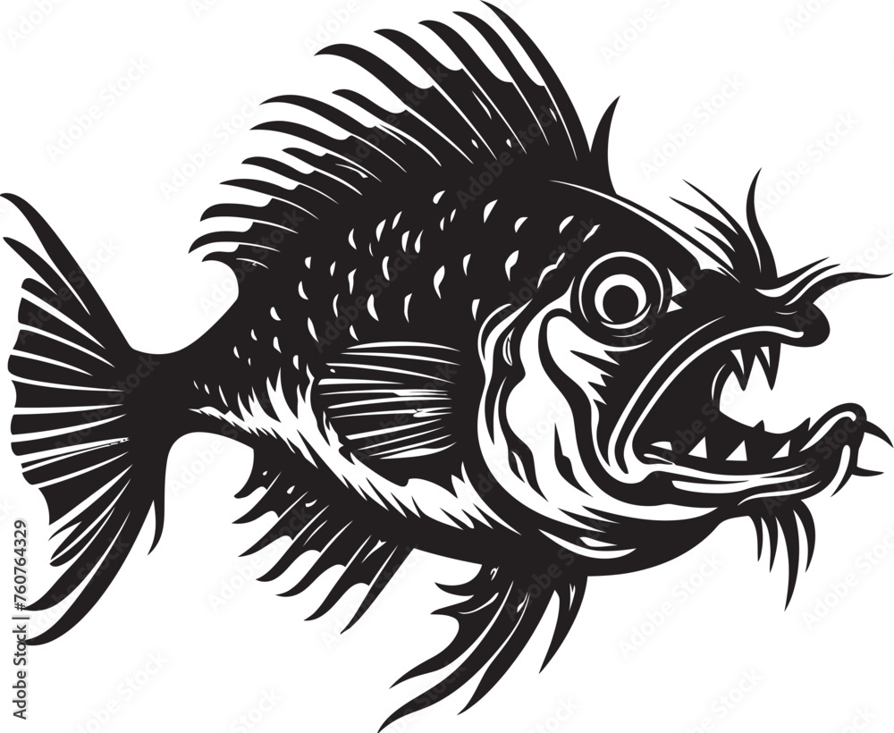 Fototapeta premium Malevolent Motion Angular Creature Fish Iconic Emblem Devilish Depths Evil Angler Fish Vector Symbol