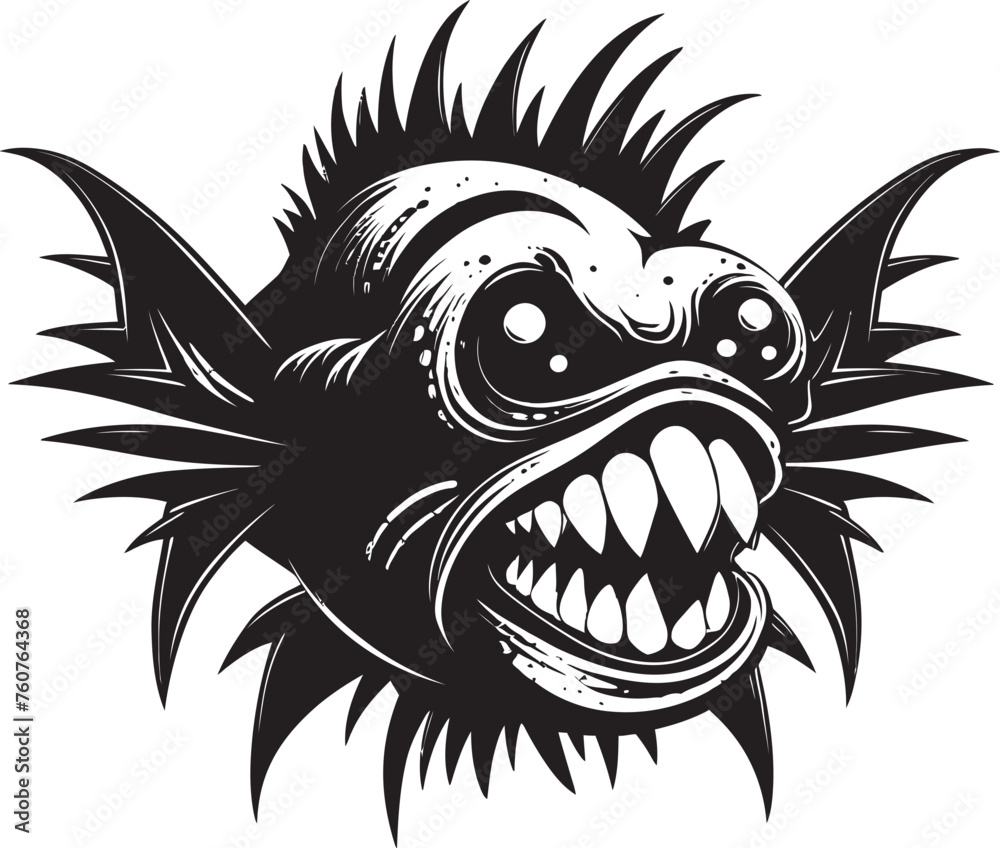 Diabolic Depths Evil Angular Fish Vector Symbolism Sinuous Serpent Angular Fish Logo with Malicious Intent