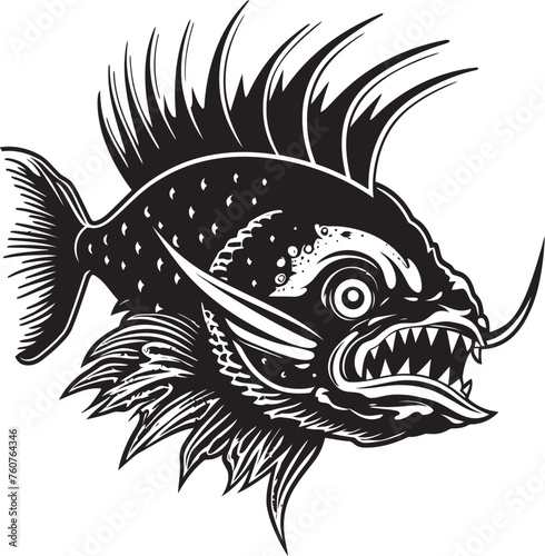 Abyssal Abomination Angular Creature Fish Emblem with Sinister Touch Diabolic Depths Evil Angular Fish Vector Symbolism