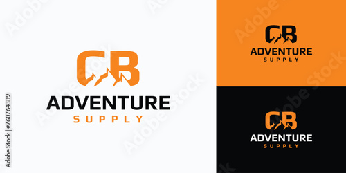 Vector logo design for the initials C B with a mountain silhouette in a modern, simple, clean and abstract style.