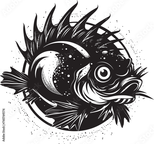 Abyssal Abomination Sinister Angular Fish Vector Logo Diabolic Depths Evil Angular Creature Fish Icon in Logo Form