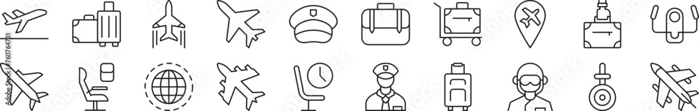 Pack of line icons of pilot. Editable stroke. Simple outline sign for web sites, newspapers, articles book Pack of line icons of pilot. Editable stroke. Simple outline sign for web sites, newspapers, articles book