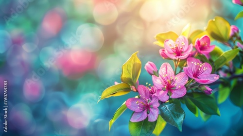 Vibrant spring floral backdrop colorful natural landscape with soft focus flowers in early summer