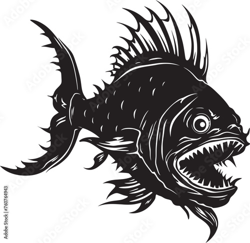 Serpentine Stalker Emblematic Representation of Angular Creature Fish Wicked Whiskers Vector Logo Design of Evil Angler Fish