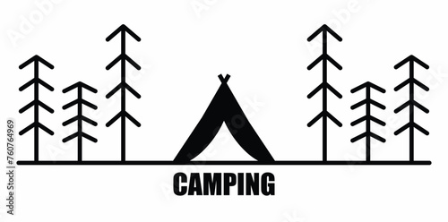 camping logo line art simple minimalist vector illustration template icon graphic design.