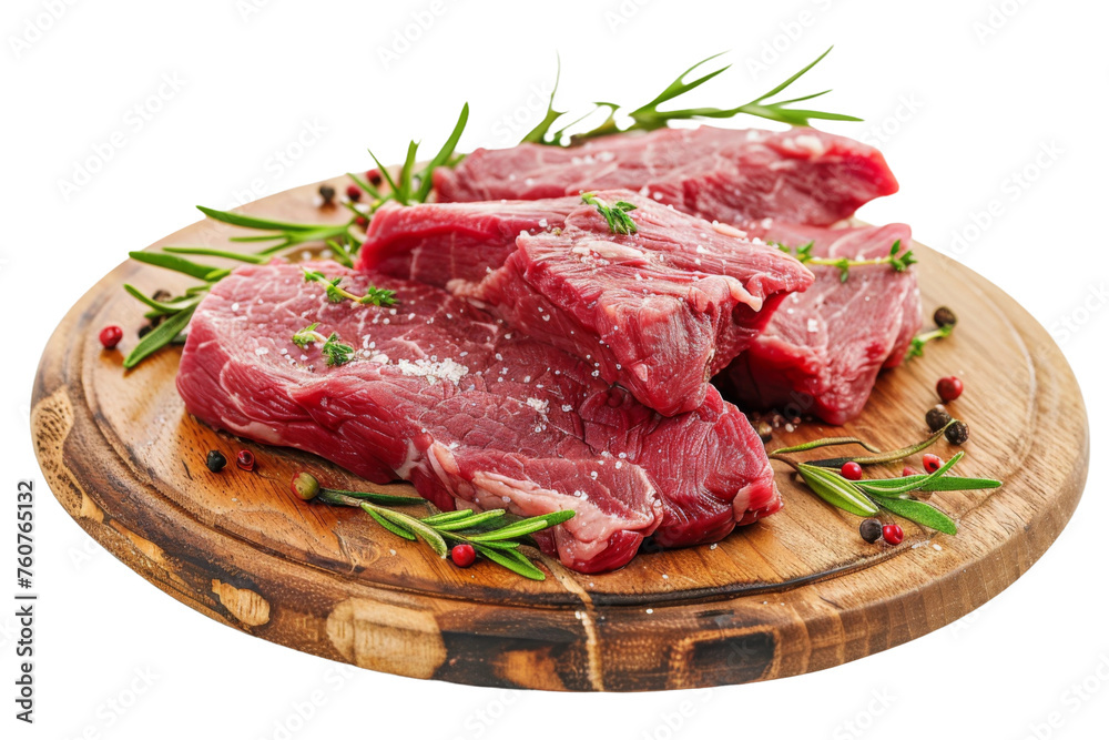 Fresh Raw Red Beef Meat Slices Isolated on Transparent or White Background