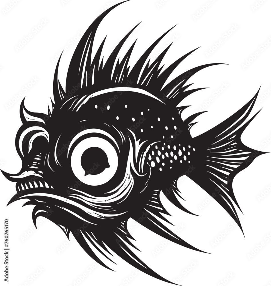 Haunted Hunter Sinuous Fish Iconography Diabolic Drifter Evil Anglerfish Vector Symbol