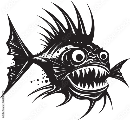 Dark Guardian Sinister Fish Icon Design Ghostly Guide Angular Fish Vector Emblem