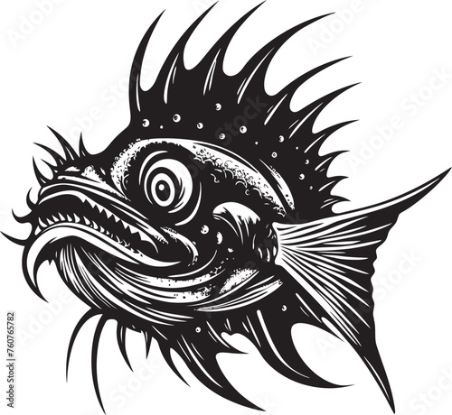 Wicked Warden Sinister Fish Vector Concept Ghastly Guide Evil Angler Logo Art