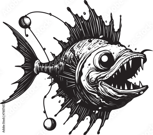 Serpentine Stalker Emblematic Representation of Angular Creature Fish Wicked Whiskers Vector Logo Design of Evil Angler Fish