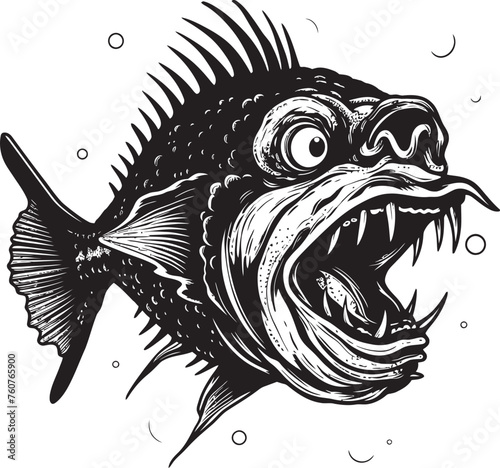 Serpentine Stalker Emblematic Representation of Angular Creature Fish Wicked Whiskers Vector Logo Design of Evil Angler Fish