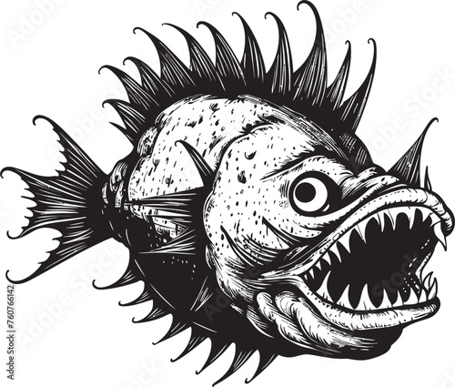 Diabolical Diver Angular Creature Fish Icon with Evil Gaze Abyssal Abomination Evil Angler Fish Vector Symbol