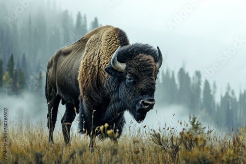 Majestic American bison nature. National park. Generate Ai