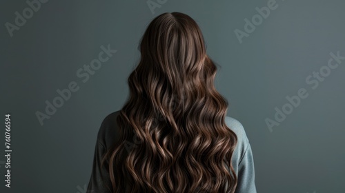 Woman With Long Brown Hair by Gray Wall