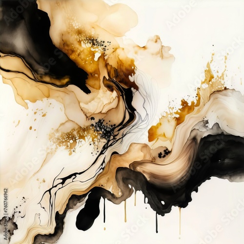 Flowing abstract in gold and black with white hints photo