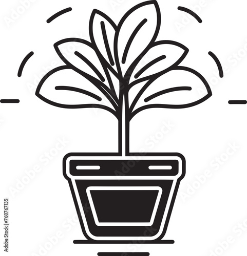 Tropical Paradise Wide Leaves Emblem Design Exotic Eden Plant Pot Vector Concept