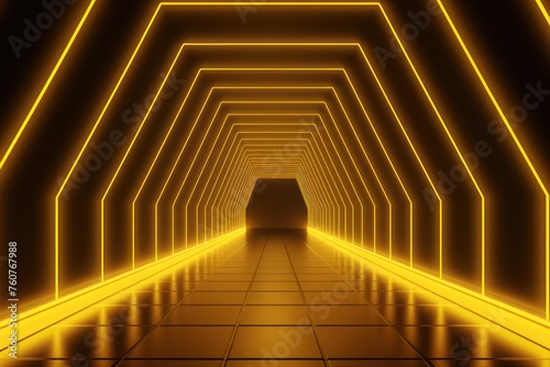 Yellow neon tunnel entrance path design seamless tunnel lighting neon linear strip backgrounds 