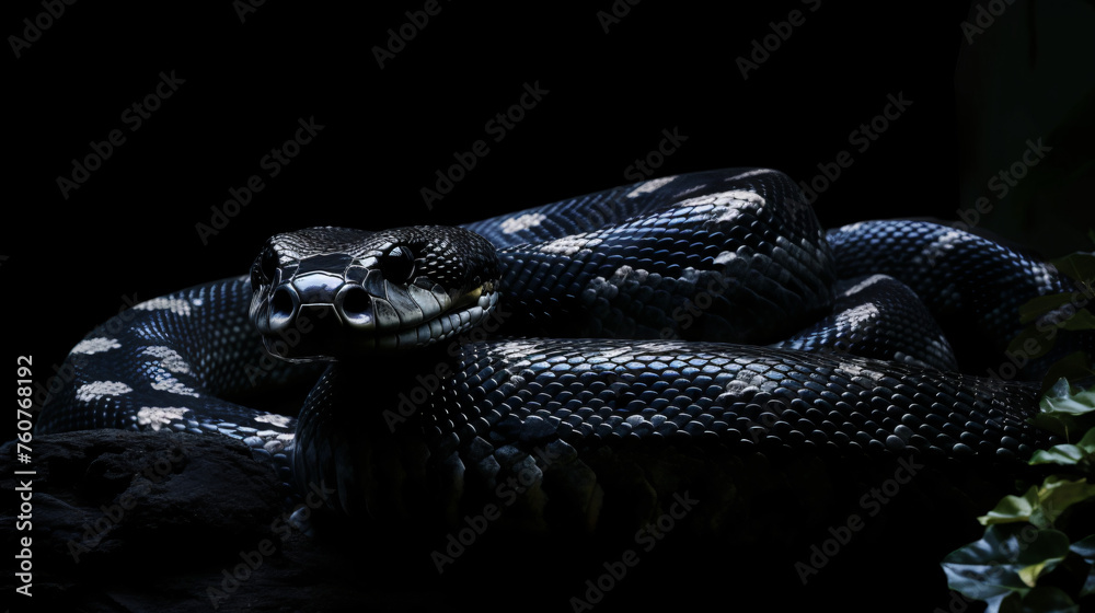 close up of a black python snake