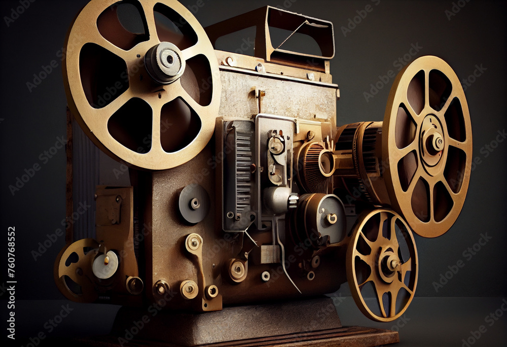 Naklejka premium Old fashioned cinema film projector. AI generated.
