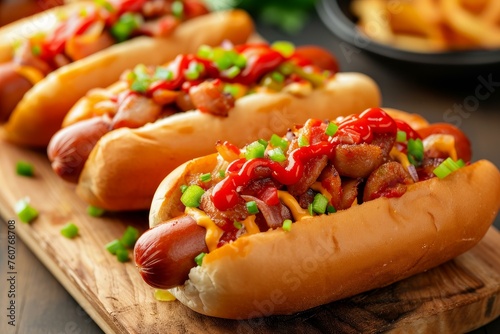 Savory American hot dogs. Eat beef lunch. Generate Ai