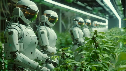 Futuristic Robotics Revolutionizing Cannabis Agriculture. Generative iai photo