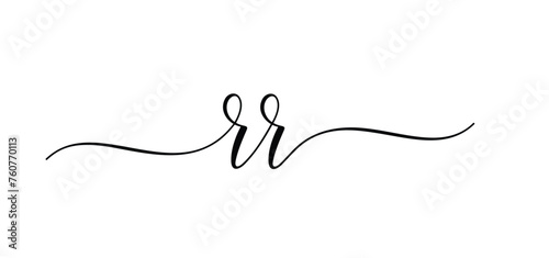 Letter RR Initial Icon Logo Typography. Hand drawn modern double R vector calligraphy with brush stroke. Simple inscription with swashes wavy line lettering text. Wedding card Initials template