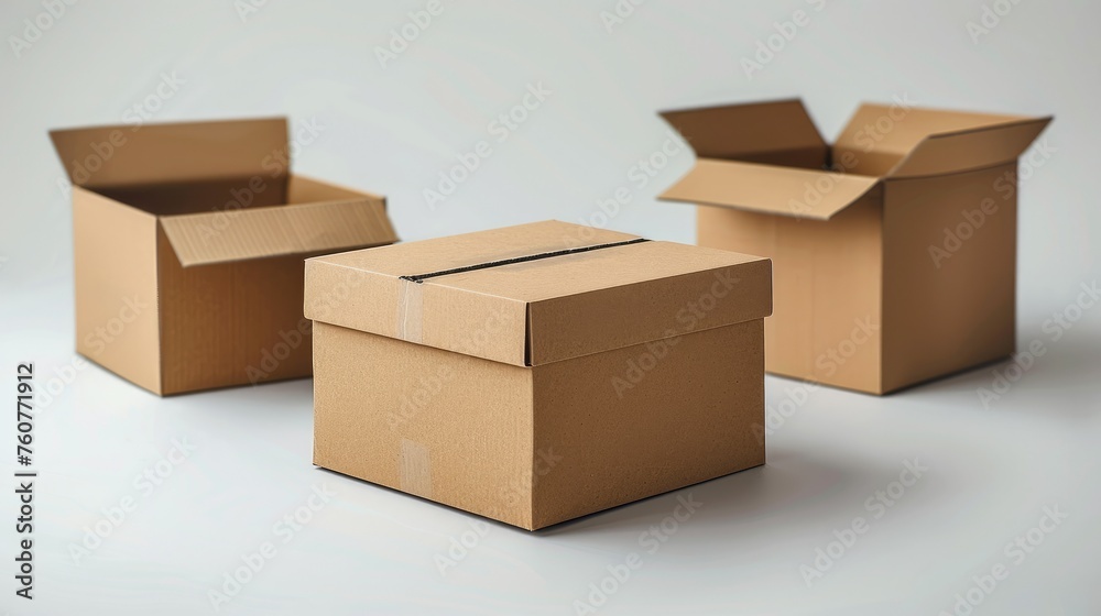 Cardboard boxes isolated on white background. Various cardboard boxes for shipping. Generative AI. Cardboard boxes isolated on white background. Various cardboard boxes for shipping. Generative AI.