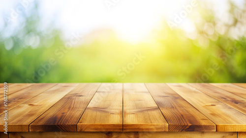 Wooden table with blurred background (ID: 760772559)