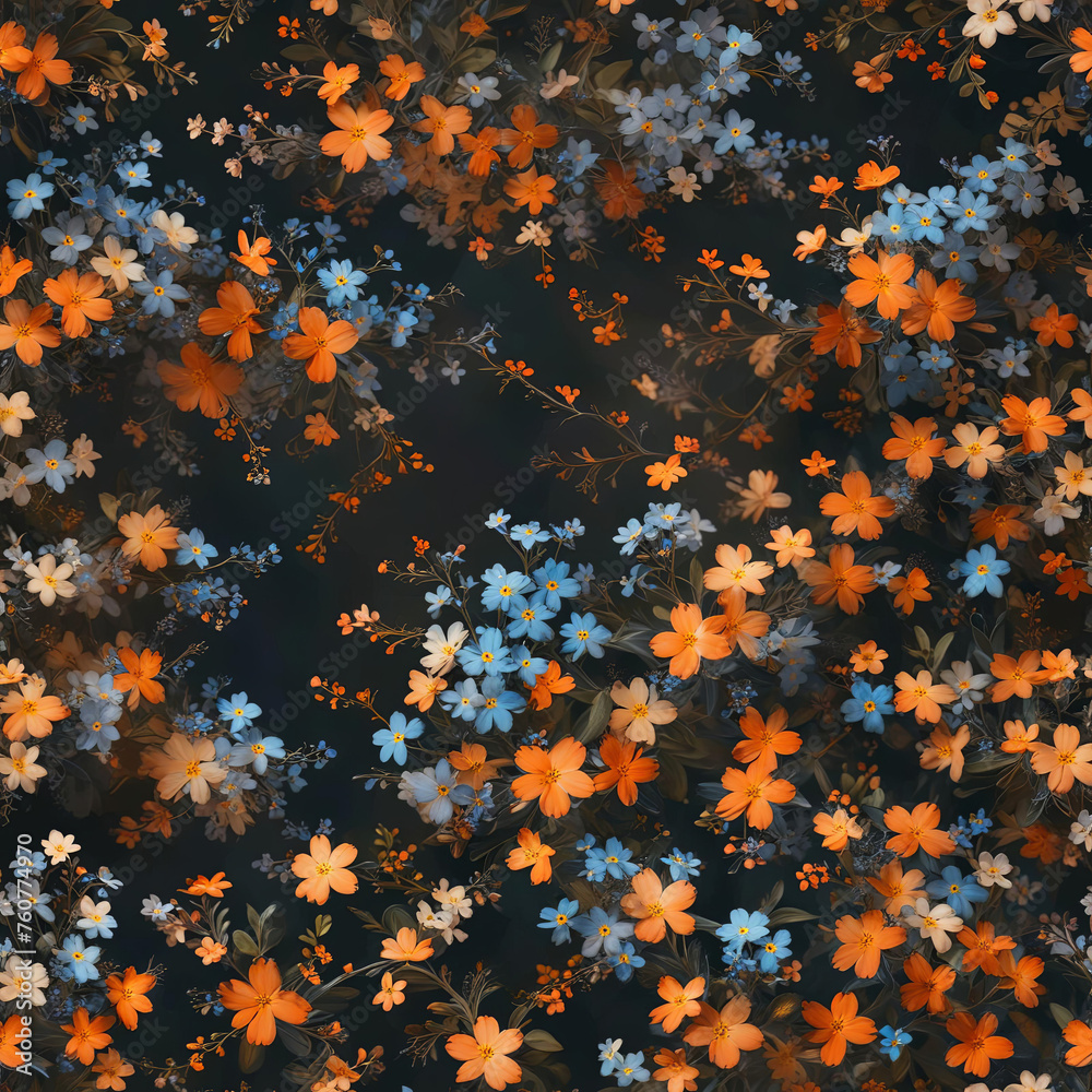 Obraz premium Vibrant Forget-Me-Not Flowers on Dark Background with Subtle Shadows Gen AI