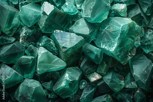 Top view of emerald green gemstones
