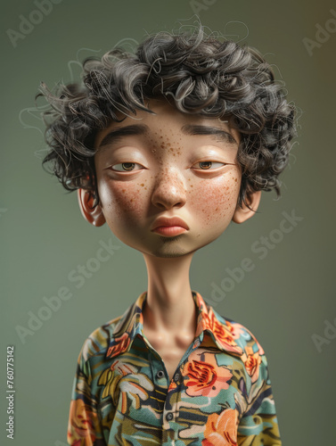 Asian Teen in Optical Illusion Caricature: Studio Style Portrait
