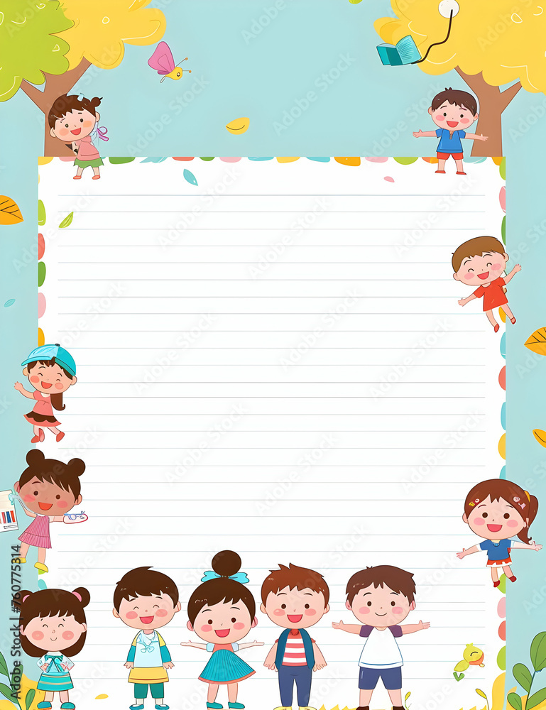 Kids cartoon illustration with copy space frame background for design children day greeting post