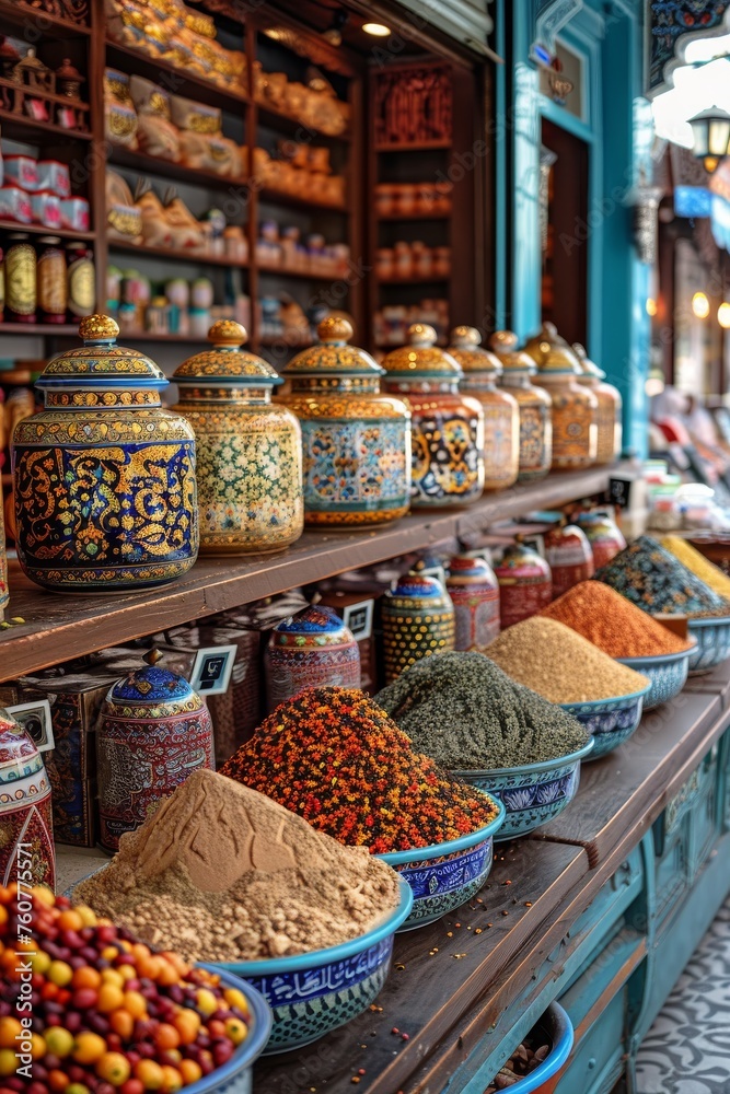 Spices and spices at the Turkish market or bazaar
