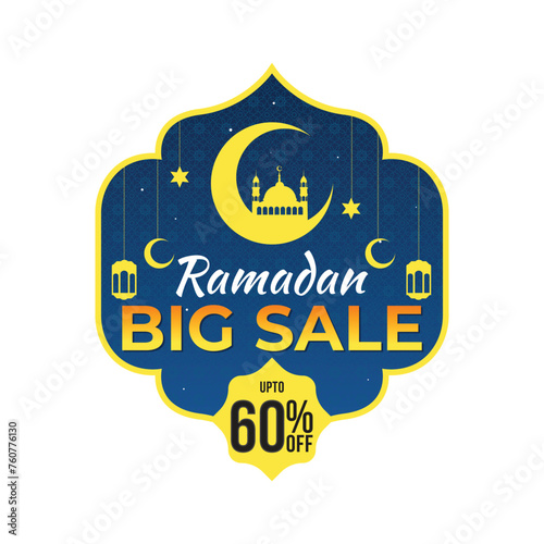 Ramadan sale label badge sticker banner template design background Vector