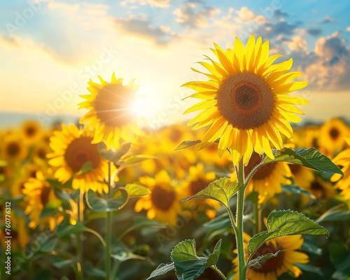 A field of sunflowers turning towards the sun, representing positivity and the pursuit of light