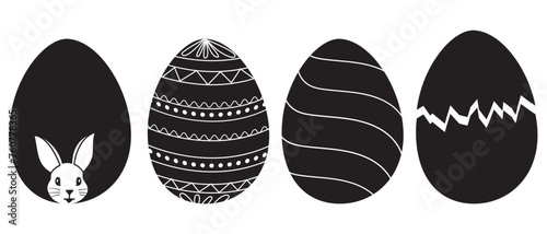 Vector set of easter eggs icon, silhouette. Easter Egg Vector with different design. Set of black  eggs. Easter day element set. Vector illustration of egg. Easter day festival icons.
