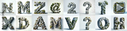 Granite polygonal 3D Lettering Typeface. AI generated illustration photo