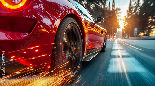red sport car on the road with motion blur, speed and light © Nut Cdev