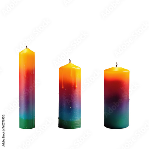 Conjunto de velas de cera coloridas. Grupo de velas arco-íris multicoloridas apagadas em diferentes tamanhos. photo