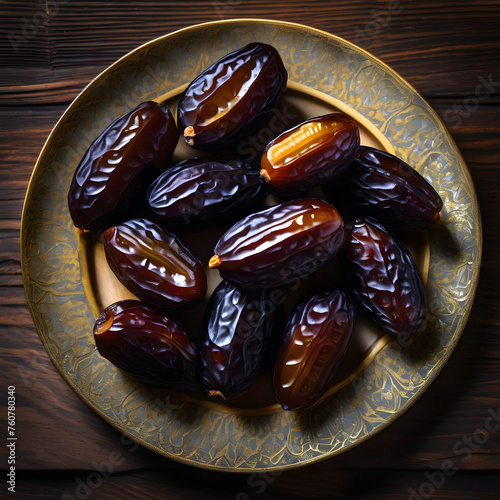  Plate of Dates on Wooden Table photo