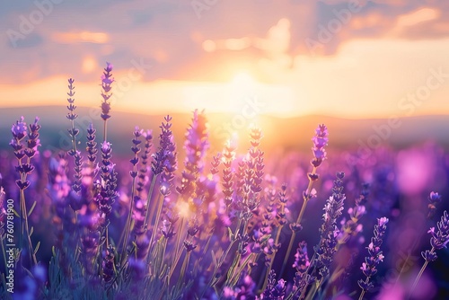 A picturesque lavender field at sunset Creating a soothing backdrop for wellness product branding Nature photography workshops Or eco-tourism websites.