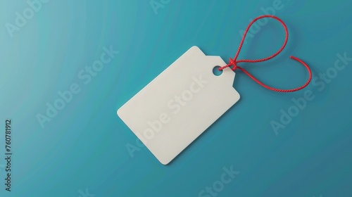 A sleek blank badge mockup, featuring a plain, empty name tag attached with a vivid red string