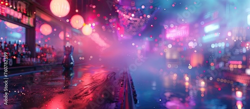 Futuristic Neon Club Night - Cyberpunk Atmosphere with Rotating Spotlights and Soft Focus